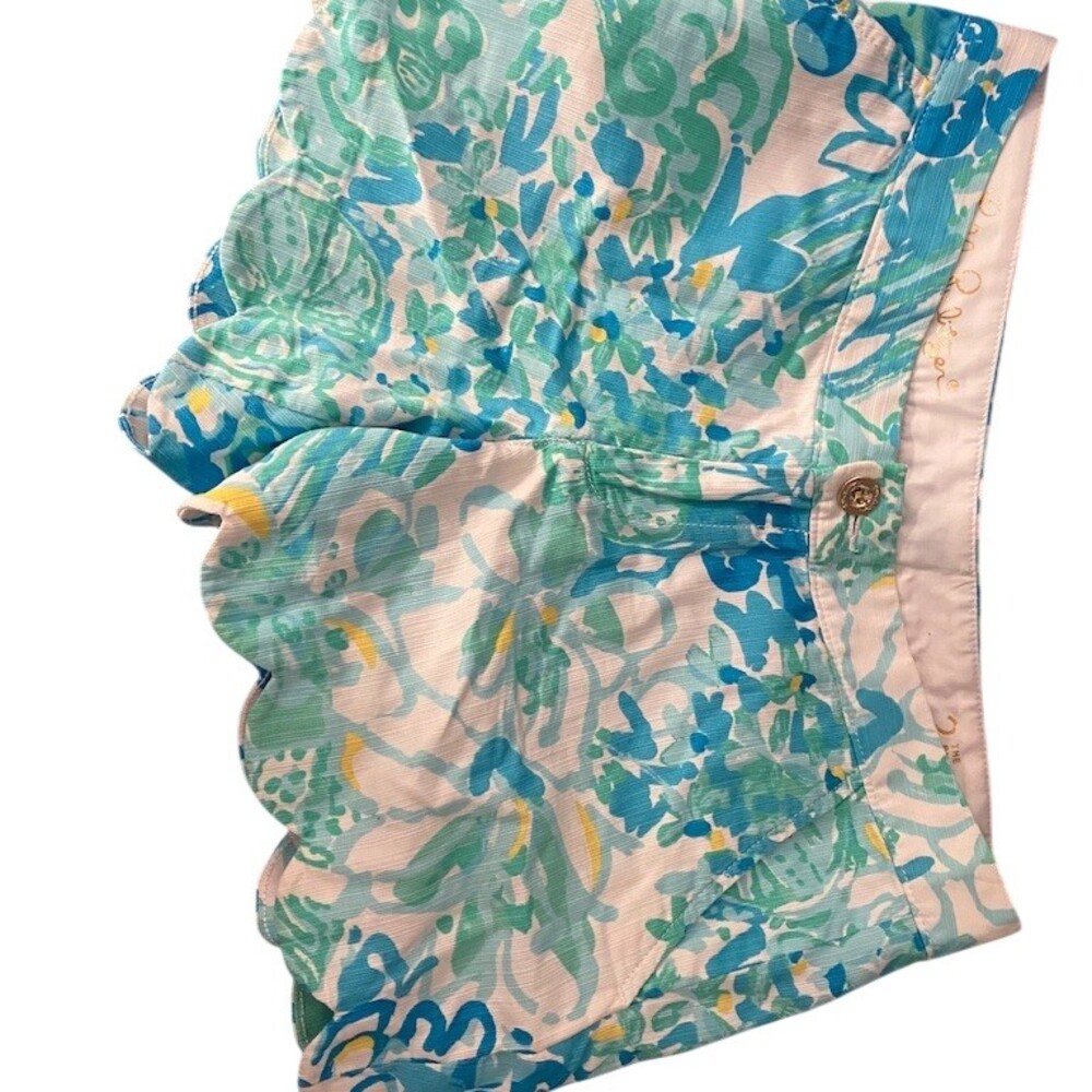 Lilly Pulitzer Buttercup Shorts Womens Size 2 Blue Green Floral Scallop